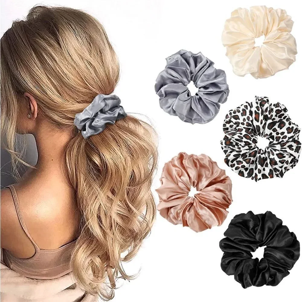 Color plus Leopard Silky Hair Scrunchies